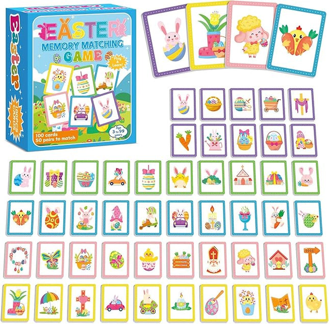gisgfim 50 Pairs Memory Matching Game Easter Concentration Memory Games Card Learning Educational A Fun & Fast Easter Egg Bunny Religious Cross Matching Games