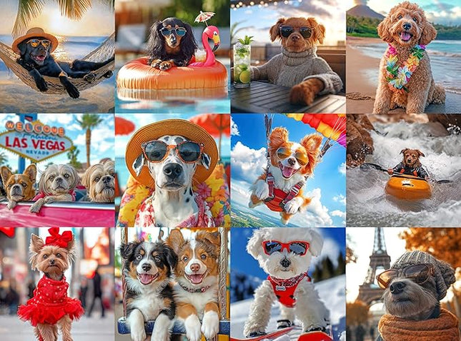 Lucky Puzzles - Dogs Gone Wild: Vacation Edition - 1000 Piece Jigsaw Puzzle for Adults | Fun and Whimsical Dog Puzzle | Best Dog Puzzle for Adults