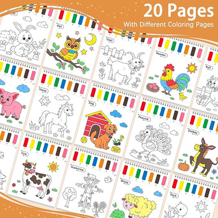 Paint with Water Coloring Books for Toddlers, Farm Theme Mess Free Watercolor Painting Papers for Kids Water Color Paint Kit Art Craft Gift for Ages 1-3, 4-8