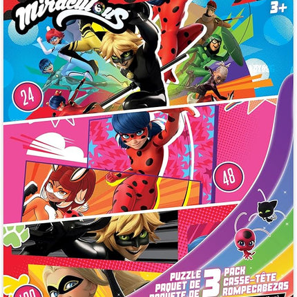 Miraculous Ladybug - 3 in 1 Jigsaw Puzzles for Kids. Featuring Lady & Cat Noir. Great Birthday & Educational Gifts for Boys and Girls. Colorful Pieces Fit Together Perfectly.