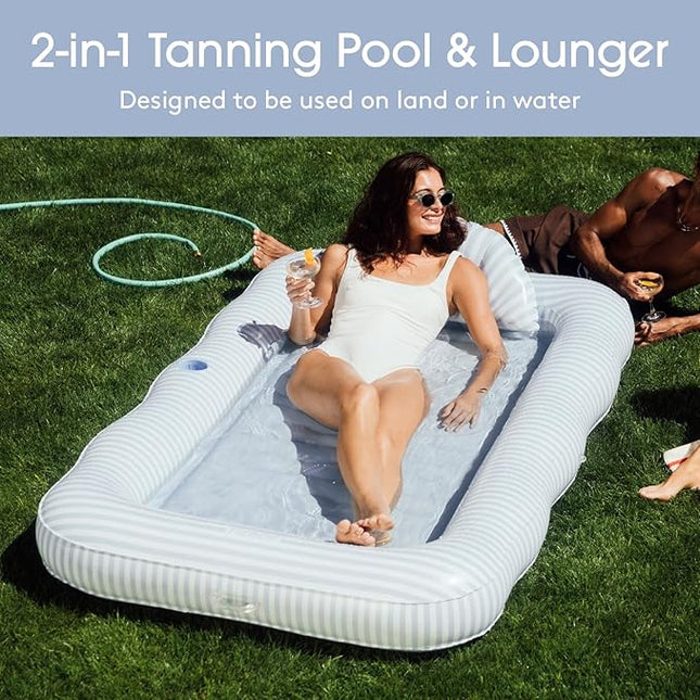 FUNBOY Tanning Pool Lounger Float, XL 72'' x 48'' Pool Float with Custom Pillow and Large Cup Holder, Perfect for Pool or Backyard.