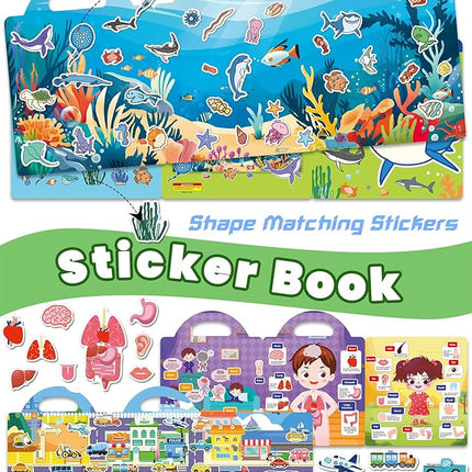Reusable Sticker Book for Toddlers 2-4 Years, Stickers for Kids, Toddler Sticker Book Ages 1-3, Toddler Craft Activities, Toddlers Travel Toys Ages 2+ Boy Girl Birthday Gifts