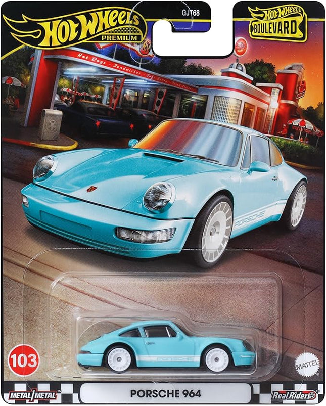 Hot Wheels Premium Boulevard Porsche 964 Diecast Car, Light Blue, 1:64 Scale Model