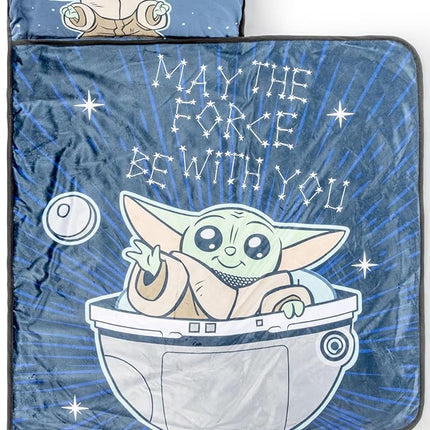 Jay Franco Kids Nap Mat with Embedded Pillow & Blanket – Soft 46"x20" Microfiber Sleeping Bag with Name Tag & Handle