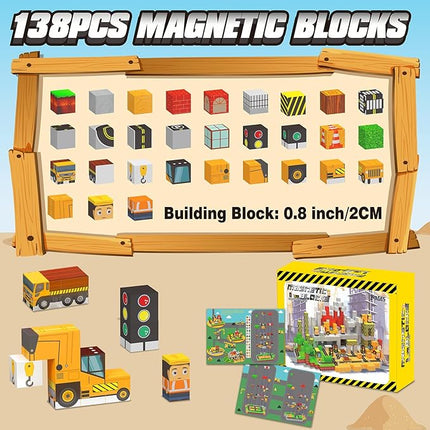 138PCS Magnetic Blocks - Magnetic Building Blocks Magnet Block Cubes Construction Set, STEM Sensory Stacking Toys for Kids Boys Girls Ages 3 4 5 6 7 8-12 Holiday Christmas Birthday Gifts