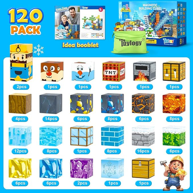120PCS Large Magnetic Blocks-Build Mine Magnet World Ice & Sword Edition, Building Blocks Kids Toys STEM Sensory Toys for Ages 3-4 5-7 8-13, Gifts for 3 4 5 6 7 8 Year Old Boys Girls