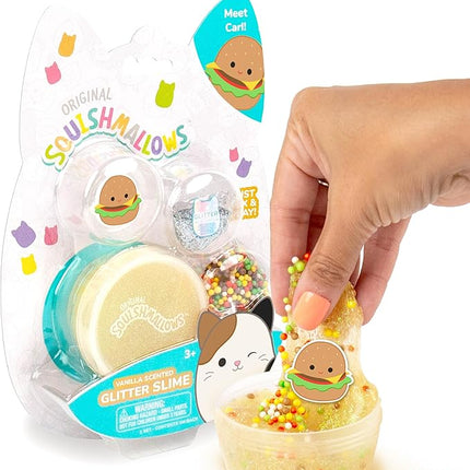 Original Squishmallows Glitter Carl The Burger Charm, Vanilla-Scented Slime, 3 Slime Add-Ins, Pre-Made Sludge Toy for Kids, Great 6 Year Old Toys
