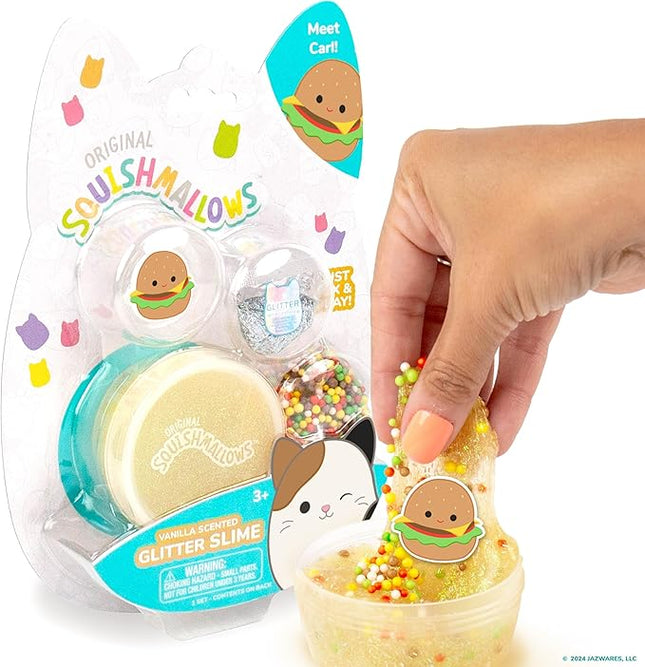 Original Squishmallows Glitter Carl The Burger Charm, Vanilla-Scented Slime, 3 Slime Add-Ins, Pre-Made Sludge Toy for Kids, Great 6 Year Old Toys