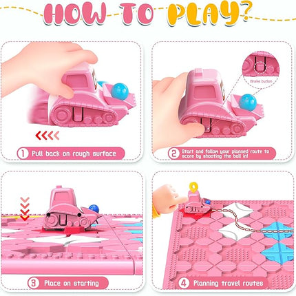STEM Logic Road Builder Toys: Board Games Toys for 5 Year Old Kids Montessori Brain Teaser Puzzles Educational Learning Activities Toy for Kid Ages 3 4 6-8 12 Boys Girls Gifts (Pink, 50PCS)