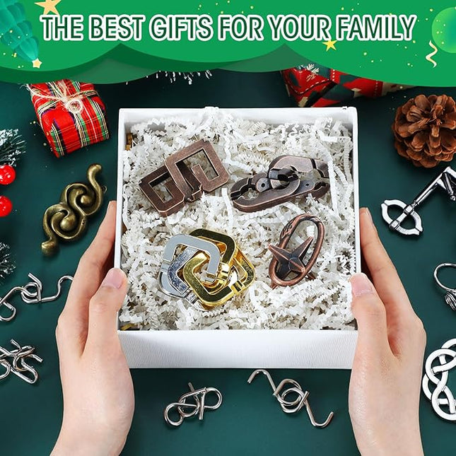 24 Pack Brain Teaser Puzzle Set Wooden and Metal 3D Interlocking IQ Toys for Adults and Teens Educational Games(Fun Style)