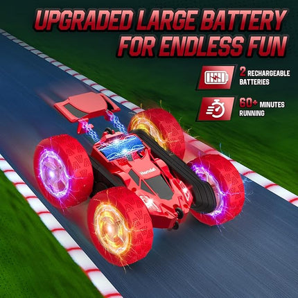 Remote Control Car Double Sided 360°Rotating 4WD RC Cars with Headlights 2.4GHz Electric Race Stunt Toy Car Rechargeable Toy Cars for 6-12 Year Old Boys Girls BirthdayGift (Red)