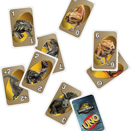 Mattel Games UNO Jurassic World Rebirth Card Game in a Collectible Tin for Kids, Adults & Family with Special Rule & Images Inspired by The Movie