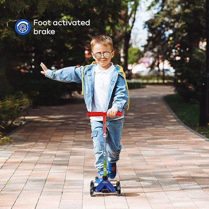 Voyager - Self Balancing Kick Scooter with Light Up Wheels, Extra Wide Deck, 3 Wheel Platform, Foot Activated Brake, 75 lbs Limit, Kids & Toddlers Girls or Boys, for Ages 3 and Up