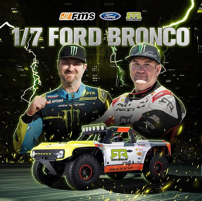 FMS 1/7 Ford Bronco RTR EB Fast RC Truck – Licensed by Ford & RTR Vehicles, 80km/h Short Course Truck, 4WD Brushless RC Car, CNC Metal Parts, Off-Road Rock Crawler 4x4 for Adults (2025 Paint Scheme)