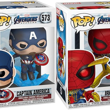 Funko Pop! Marvel Avengers Endgame 2-Pack Bundle – Captain America with Broken Shield & Mjolnir and Iron Spider with Nano Gauntlet