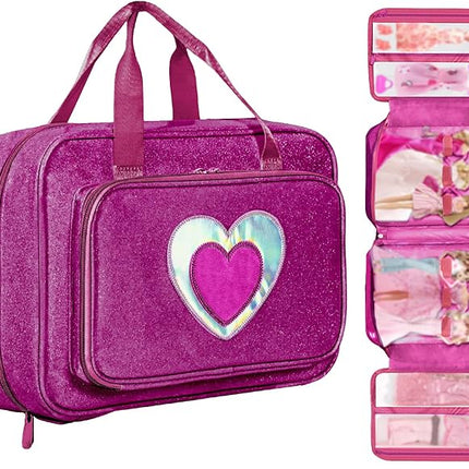 Carrying Case Compatible with Barbie Dolls 12-Inch, Storage Organizer with Handle Holds up to 6 Dolls,Multiple Pockets for Accessories,Toy Storage Box, lavender,Bag Only (magenta)