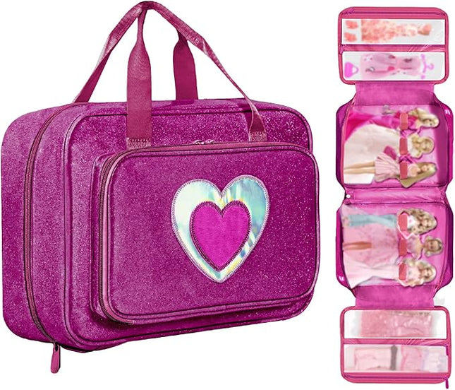 Carrying Case Compatible with Barbie Dolls 12-Inch, Storage Organizer with Handle Holds up to 6 Dolls,Multiple Pockets for Accessories,Toy Storage Box, lavender,Bag Only (magenta)