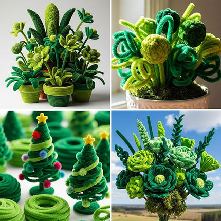 Caydo 200 Pieces Gradient Green Pipe Cleaners,Thick Fluffy Chenille Stems, Pipe Cleaner Crafts for Arts & Crafts, Perfect for Making Animals, Flowers, and St. Patrick's Day Decorations