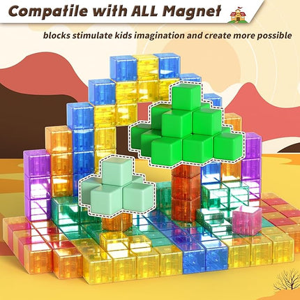 45PCS Magnetic Blocks - Transparent Magnet Cubes, Toddler Building Blocks, Sensory Autism Gifts for Kids Ages 3+, Preschool Travel Toys for 3-5 Year Old Boys and Girls