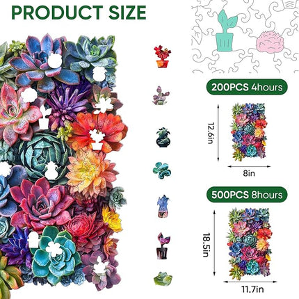 delobil Rectangular Succulent Wooden Puzzles,500 Pieces Jigsaw Puzzles 18.5'' x11.7'', Unique Design Liberty Wooden Puzzles for Adults and Kids, Family Game Gift Royal Size