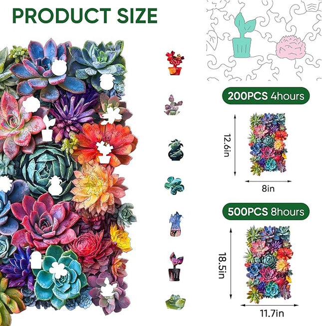 delobil Rectangular Succulent Wooden Puzzles,500 Pieces Jigsaw Puzzles 18.5'' x11.7'', Unique Design Liberty Wooden Puzzles for Adults and Kids, Family Game Gift Royal Size