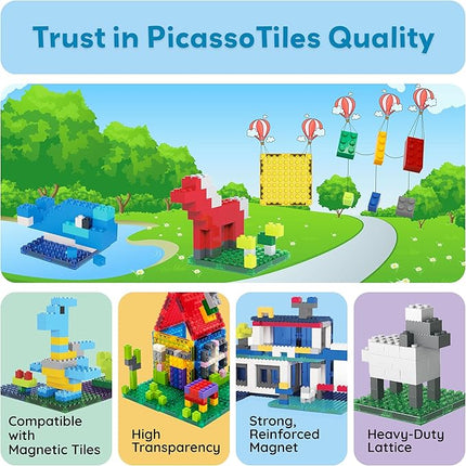 PicassoTiles Magnetc Brick Tile 259pcs Building Block Combo Set Compatible with Major Brick Systems Over 50+ Builds STEM Educational Construction Toy for Kids Toddlers Boys Girls Ages 3 and Up PTS259