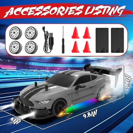 RC Drift Car 1:20 Scale Remote Control Cars 2.4GHz 4WD High Speed RTR Racing Vehicle with LED Lights 2 Rechargeable Batteries and Drifting Tires Racing Sport Toy Car for Adults Kids Boys Girls