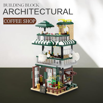 Coffee Shop Micro Building Blocks Set Mini House Simulation Building Educational Creative for Adult Ages of 14+ 1025 PCS Street View