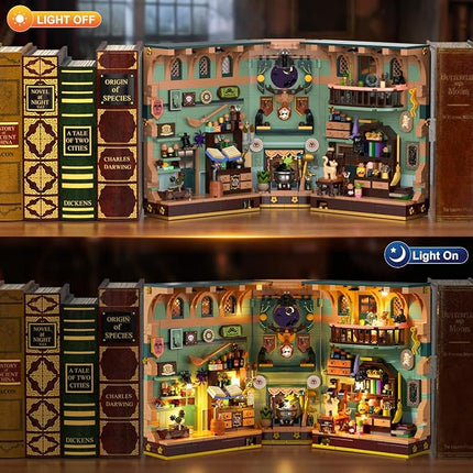 Magic Potion Booknook Building Set with Light, DIY Bookend Building Block Kit for Home Decor Bookshelf, 990 PCS Miniature Book Nook House Building Brick Model for Adults Kids Boys Girls Age 8+