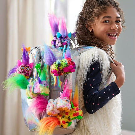 FURBY DJ Furblets Rain-Bow-Kat Mini Electronic Plush Toy with Funny Stretchable Sound Effects & Music, Speaks Furbish, Multicolor