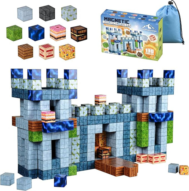 130PCS Magnetic Building Blocks - Magnet Cubes for Kids Ages 6-8-10-12 - Toy Block Magnetics Set Gifts for Boys & Girls - STEM Learning Imagination Sensory Toys - Storage Bag Included