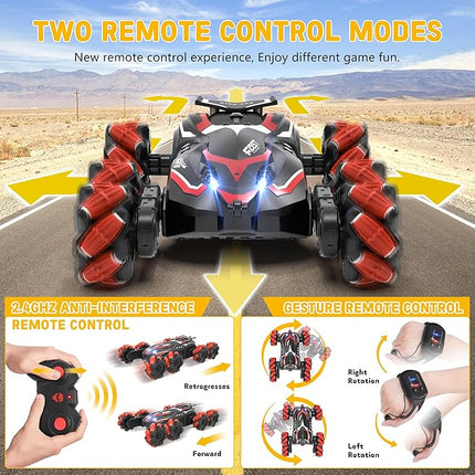 Eulogia 6WD RC Cars Gesture Sensing RC Stunt Car, 2.4GHz RC Crawler with Spray & Music, 360° Spin All Terrain Remote Control Car Kids Toys Gift for 5-12 Years Old Boys Girls Christmas Birthday