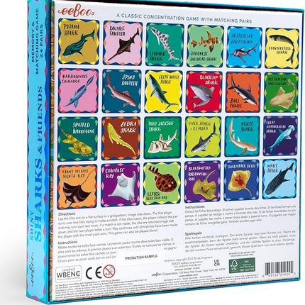 eeBoo: Memory & Matching Game- Shiny Sharks & Friends - 24 Matching Pairs, Educational Preschool Game, Kids Ages 3+, 1-4 Players