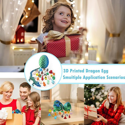 26PCS Mini 3D Printed Animal Figures Set and Dragon Eggs with 12In Dragon Inside, Premium 3D Printed Fidget Toys for Kids, Fun Party Favors, Unique Collector's Gift Set, Cute Desk Decor