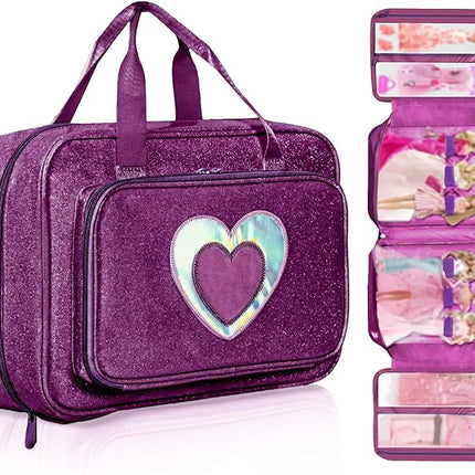 Carrying Case Compatible with Barbie Dolls 12-Inch, Storage Organizer with Handle Holds up to 6 Dolls,Multiple Pockets for Accessories,Toy Storage Box, lavender,Bag Only (purple)