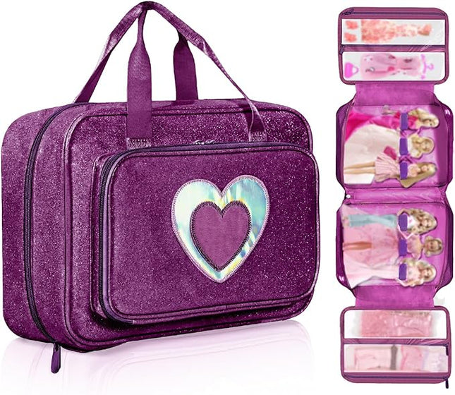 Carrying Case Compatible with Barbie Dolls 12-Inch, Storage Organizer with Handle Holds up to 6 Dolls,Multiple Pockets for Accessories,Toy Storage Box, lavender,Bag Only (purple)