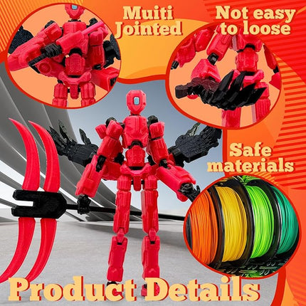8Inch T13 Action Figure Assembly Completed, T13 Multi-Jointed Movable Robot Action Figure Set,Collectors Desktop Decorations for Game Lovers Toys (Luminous Red)