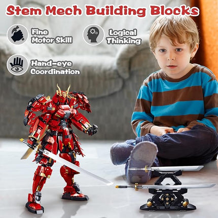 Samurai Mech Building Block Sets, Compatible with Lego Mech, Double Swords Weapon Japanese Warrior Model Play Sets, Creative Collectible Toy for Adults Man Teens Boys 8+, 923 Pcs