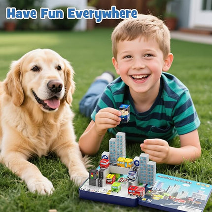 City Traffic Magnetic Blocks Set,Child-Safe STEM Toys with Fully Encased Magnets Non-Toxic & Choking-Proof Travel Learning Gift for Ages 3-8 Car/Airplane Toddler Toy Birthday (49 PCS)