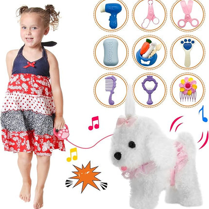 Remote Control Robot Dog, Electronic Plush Puppy Dog Toy, Interactive Toys, Walks, Barks, Shake Tail, Stuffed Animal Gift for Girl and Boy Age 3-6 Year Old (White)