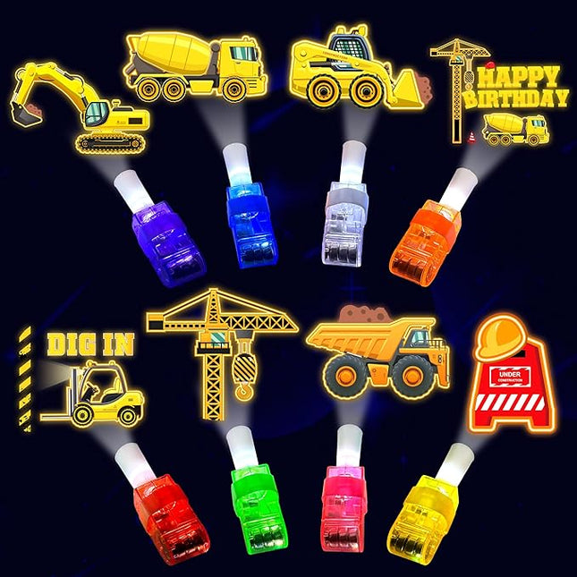 24PCS Construction Party Favors-LED Finger Lights：Glow-in-the-Dark Light-Up Toys Bulk for Kids Boys Girls,Construction themed Party Decorations Supplies, Party Goodie Bags, Classroom Prizes, Fun Gifts