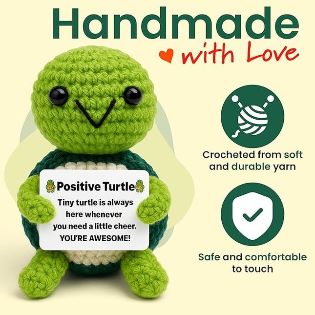 Positive Turtle New - Positive Crochet Animals Handmade Emotional Support Crochet Doll Desk Decor Pickle Gifts Emotional Support Plush for Anxiety & Stress Relief