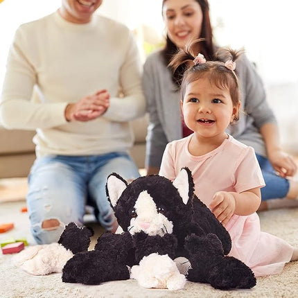 IKASA Mommy Cat Stuffed Animal Mom and Baby Plush Toy,Cute 16" Soft Cuddly Huggable Toys with Little Mini Babies Kitten,Gifts for Kids Girls Boys