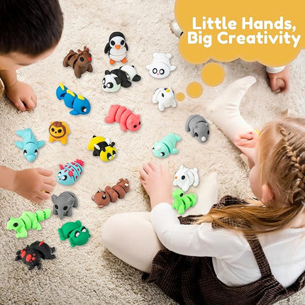 21 pcs Mini 3D Printed Animal Figurines, Flexible Articulated Fidget Toys, Cute Desk Decor, Party Favors, Goodie Bag Stuffers, Gifts for Kids Carnival Prizes Graduation Rewards (21pcs)