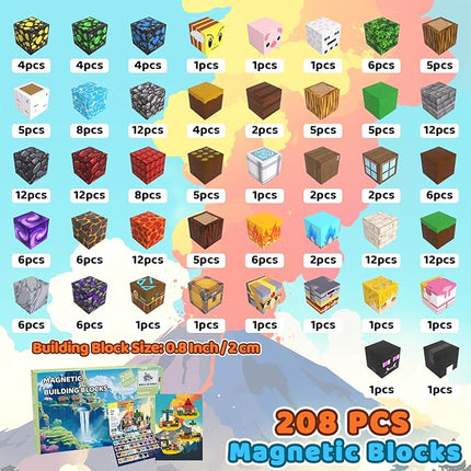 208 PCS Magnetic Blocks Building Toys, Build 3D Magnetic Building Blocks Set for Kids Ages 3+, Magnet Blocks STEM Sensory Educational Christmas Birthday Gifts Construction Toys