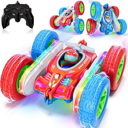 Remote Control Car for Kids Toys with Shiny Electroplated Finish, RC Cars Stunt Toy with LED Lights, 2.4GHz Double-Sided 360° Flips, USB-C Fast Charging, Perfect Birthday Xmas Gift for Boys