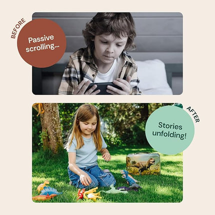 PLAYVIBE Dinosaur Toys - 12 Realistic 7-Inch Models, Multi-Color, Metal Storage Box - Dinosaur Figures & Action Figures for Kids Ages 3-7