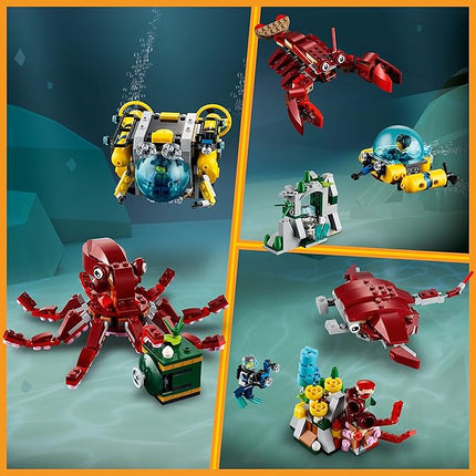 LEGO Creator 3 in 1 Sunken Treasure Mission Submarine Toy, Underwater Creatures Transform from Octopus tp Lobster to Manta Ray, Fun Sea Animal Figures, 31130