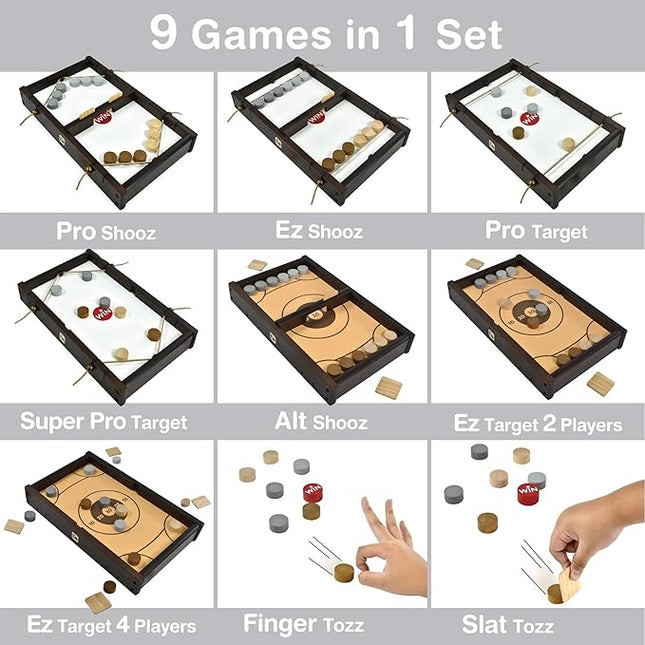 Shooz n TOZZ: Wooden Multi Tabletop Indoor Portable Board Games for Kids and Family