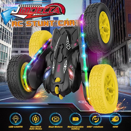 Remote Control Car,RC Cars with Sides Light Strip and Headlights,Double Sided 360 Flips Rotating RC Stunt Car,2.4Ghz All Terrain Toys for Ages 4-8 Kids Toy for Boys Birthday Gift(Black)